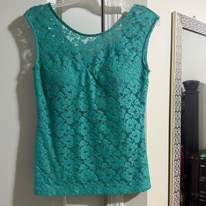 Teal floral lace top with cups. Size large